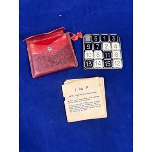 Vintage Sliding Number Puzzle 15 Tile Metal Brain Teaser with Cards